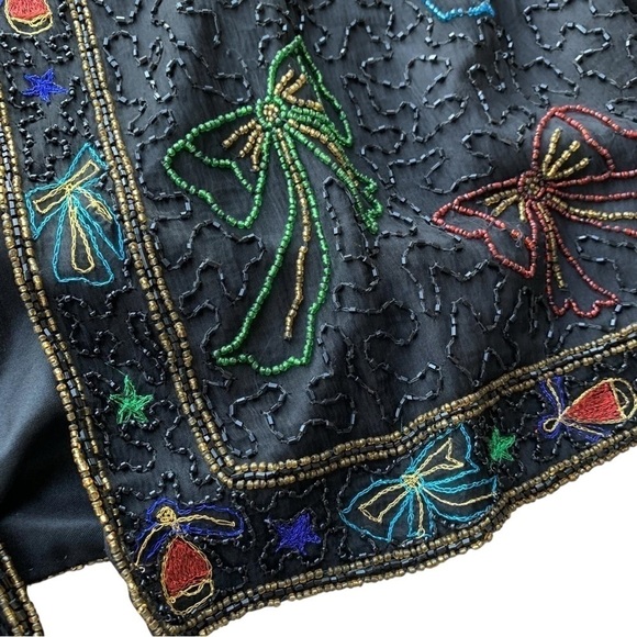 Vtg Stenay Silk Beaded Embroidered Bows Bells Cropped Formal Jacket Black Size M - Picture 5 of 8